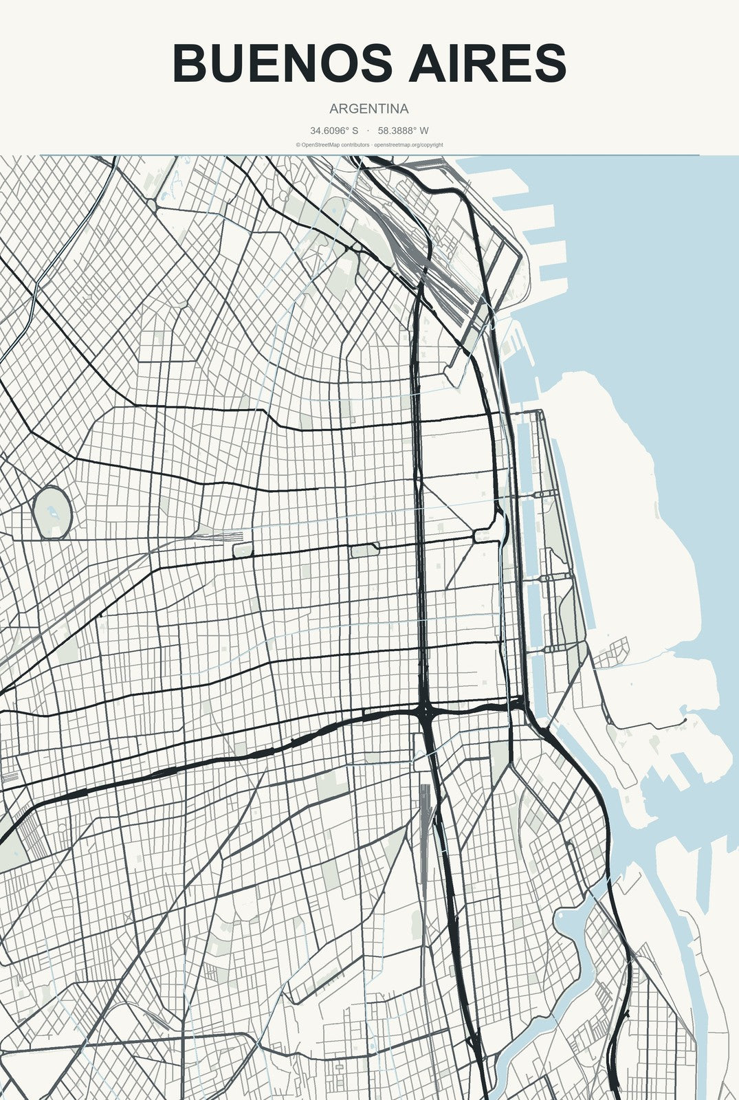 Buenos Aires, Argentina City Map Aluminum Sign in Headline Atlas style