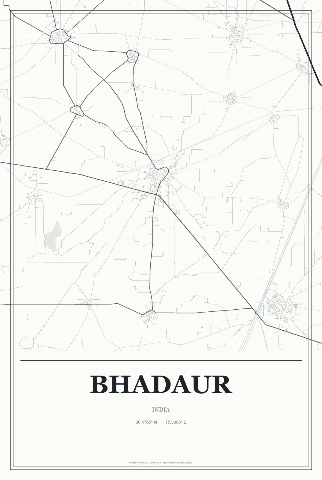 Bhadaur, India City Map Aluminum Sign in Gallery Air style
