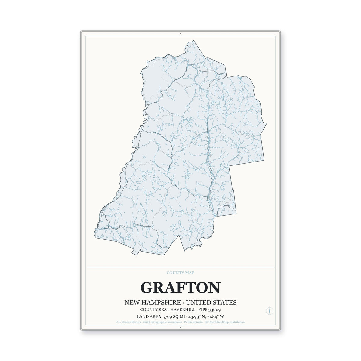 Grafton County, New Hampshire Map Aluminum Sign in Gallery Air style