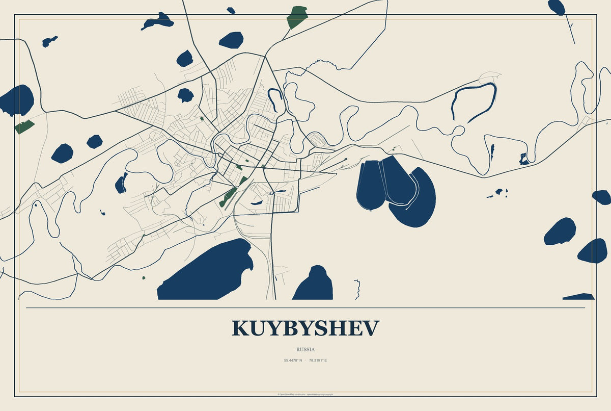 Kuybyshev, Russia City Map Aluminum Sign in Coastal Cutout style
