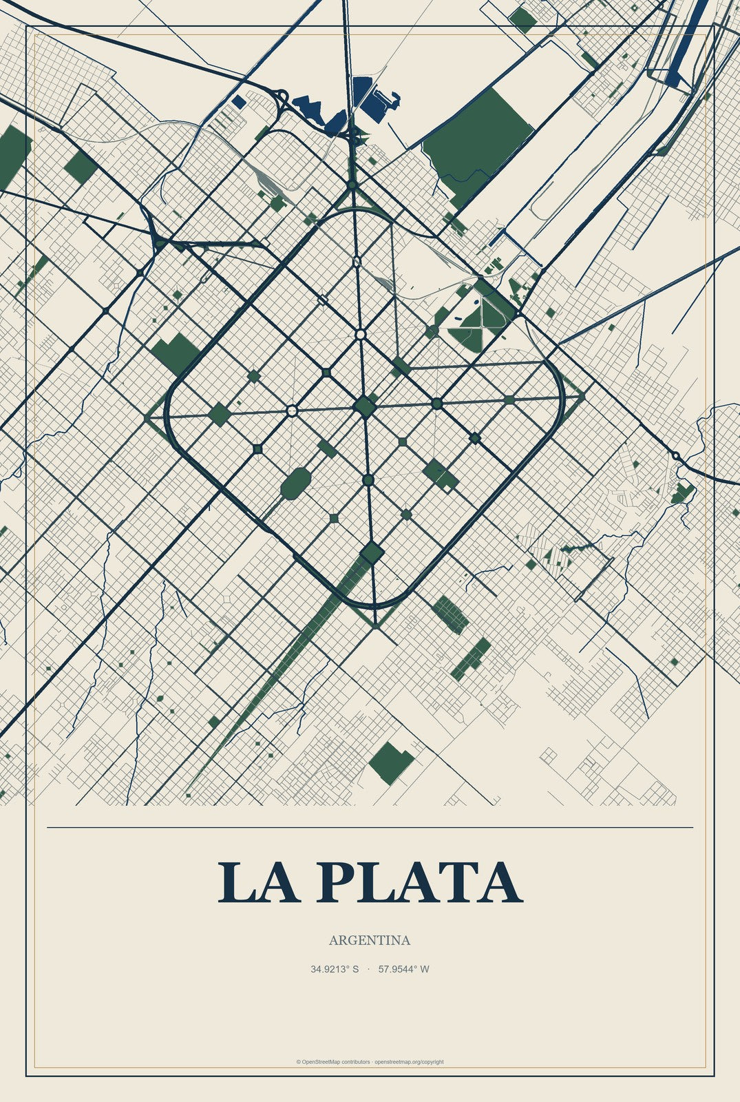 La Plata, Argentina City Map Aluminum Sign in Coastal Cutout style