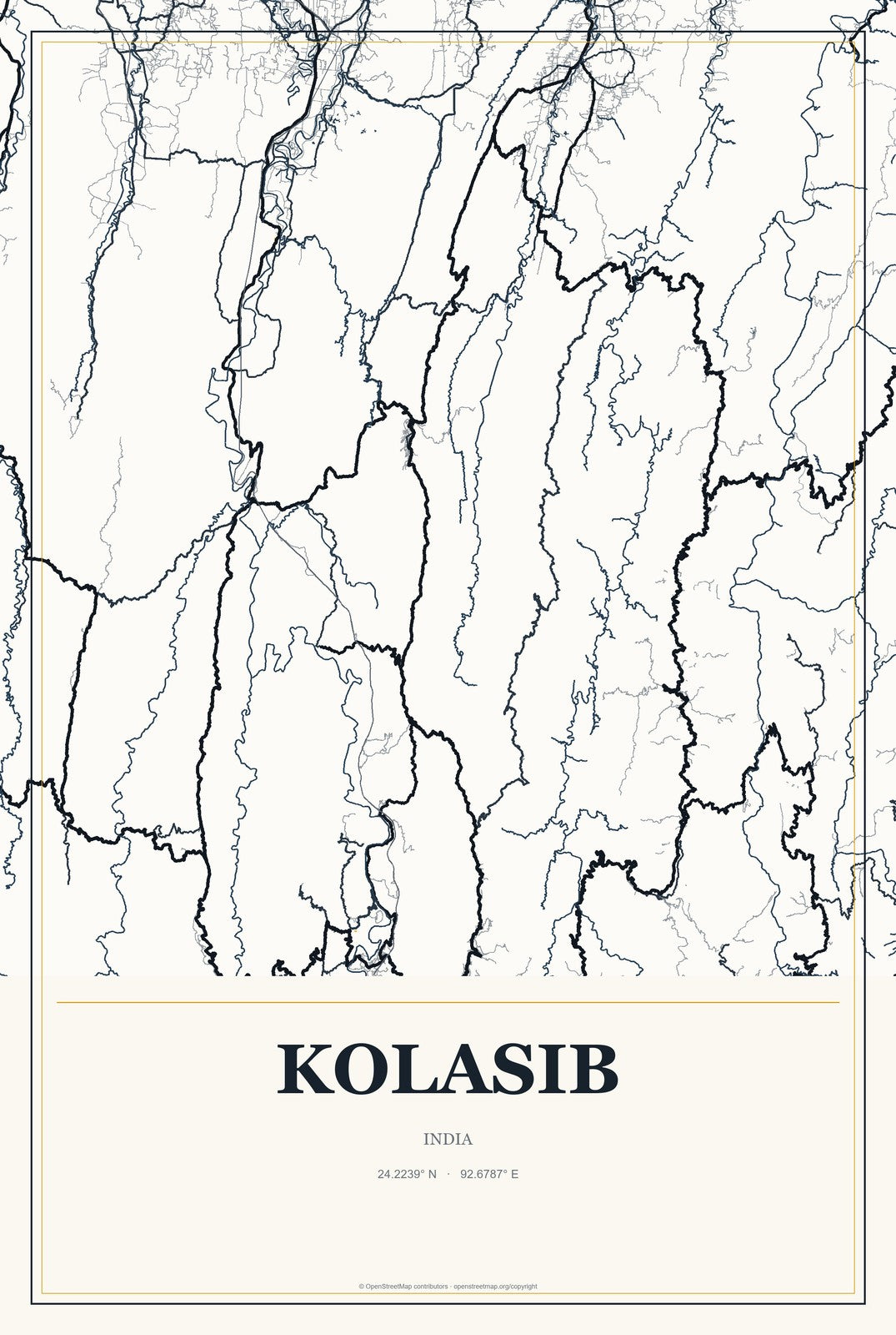 Kolasib, India City Map Aluminum Sign in Citrine Modern style
