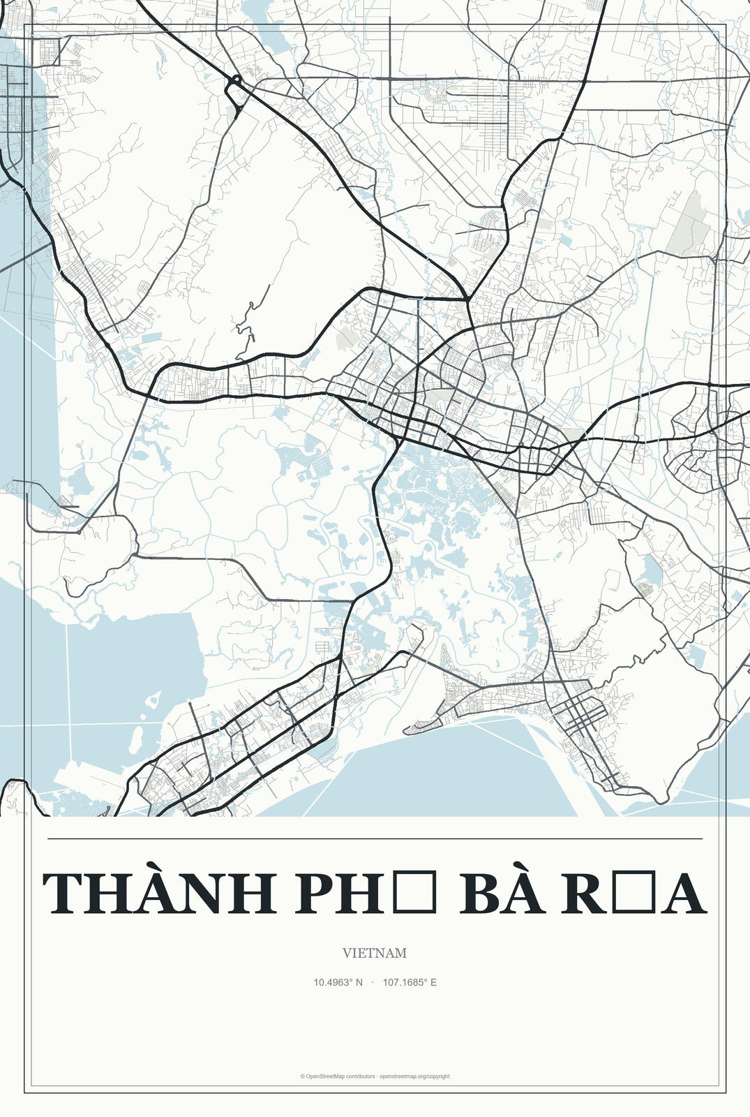 Thành Phố Bà Rịa, Vietnam City Map Aluminum Sign in Gallery Air style