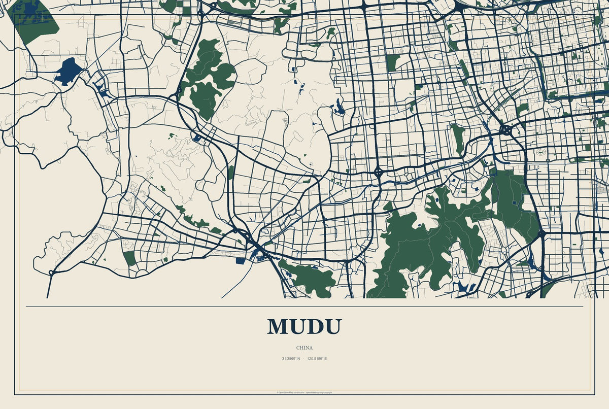 Mudu, China City Map Aluminum Sign in Coastal Cutout style