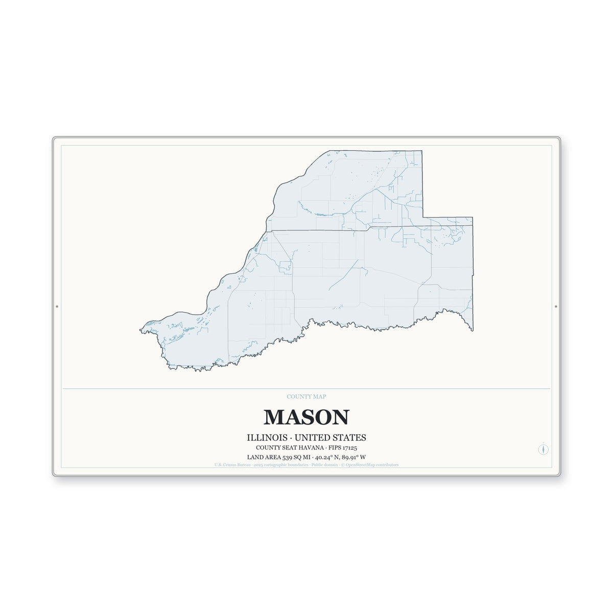 Mason County, Illinois Map Aluminum Sign in Gallery Air style