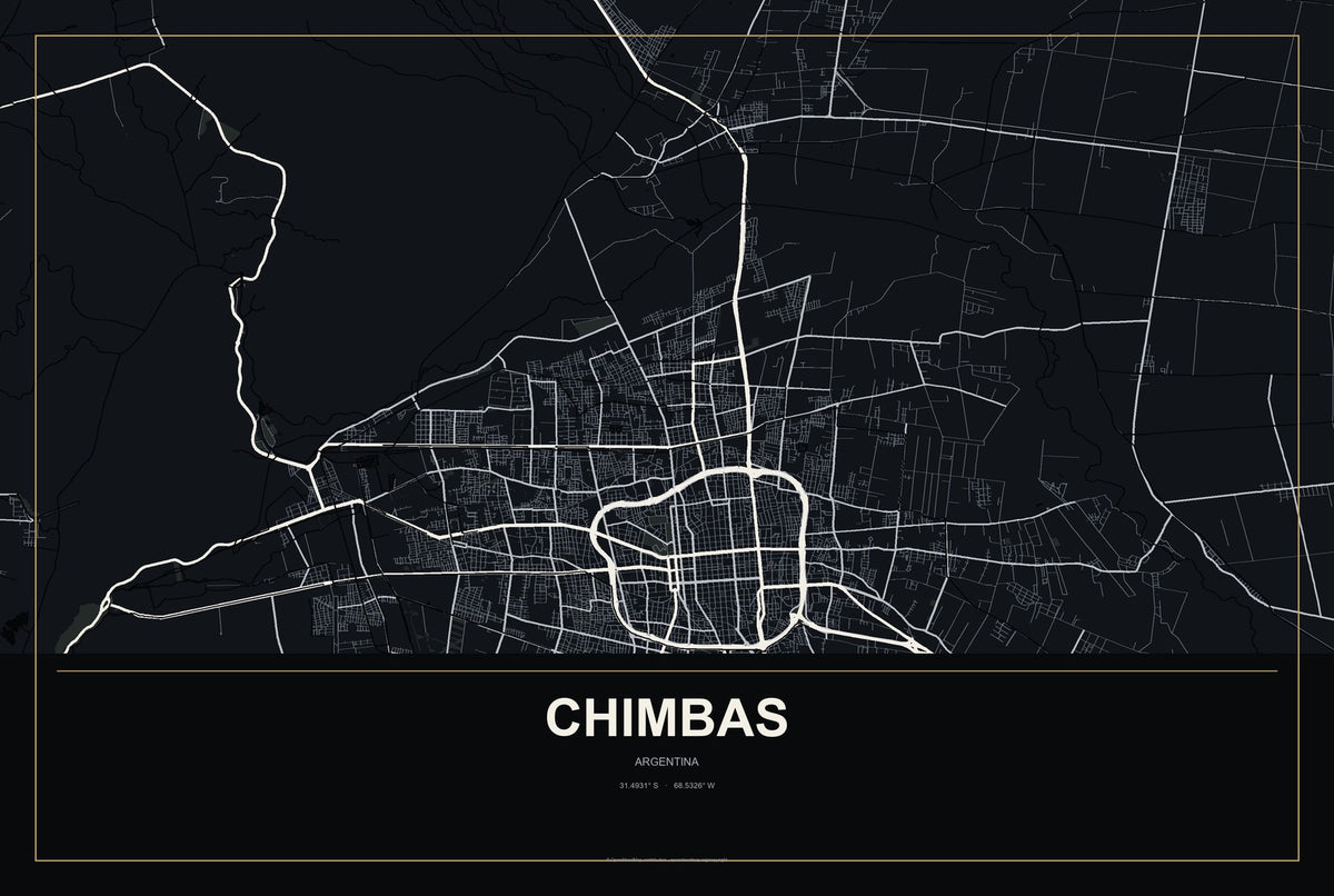 Chimbas, Argentina City Map Aluminum Sign in Metropolitan Noir style