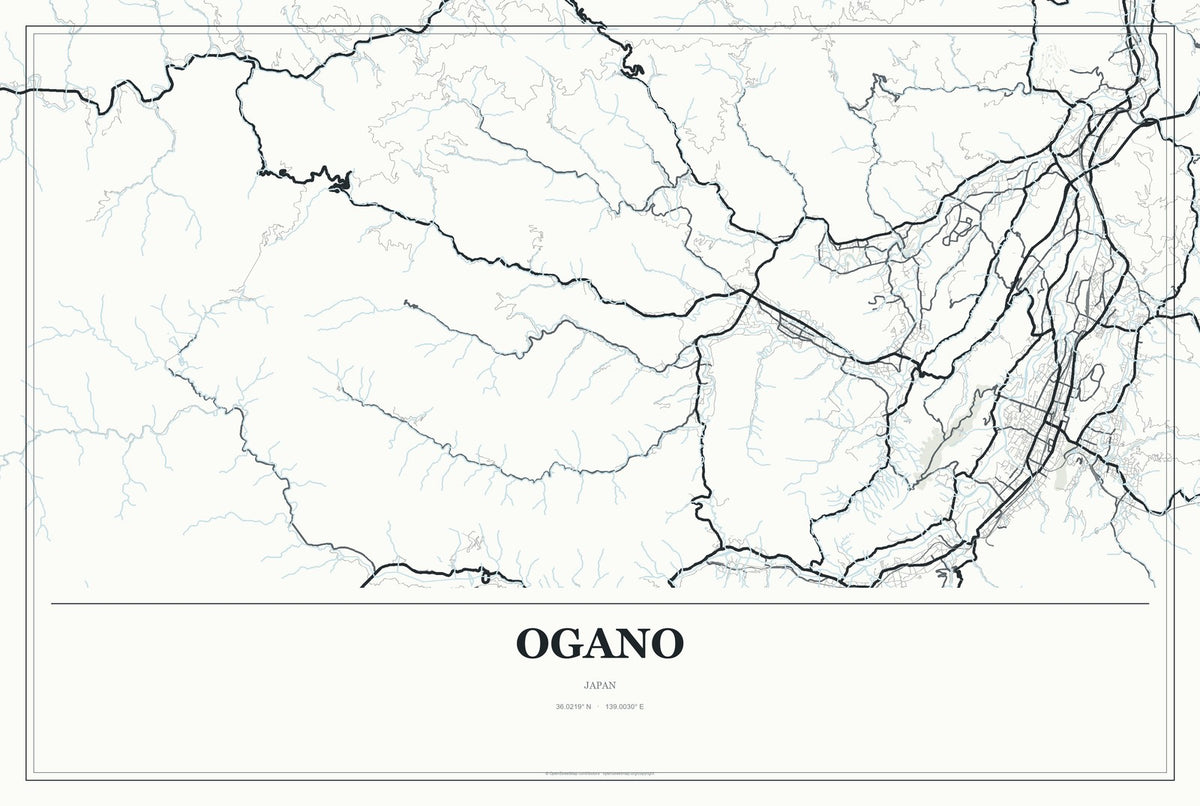 Ogano, Japan City Map Aluminum Sign in Gallery Air style