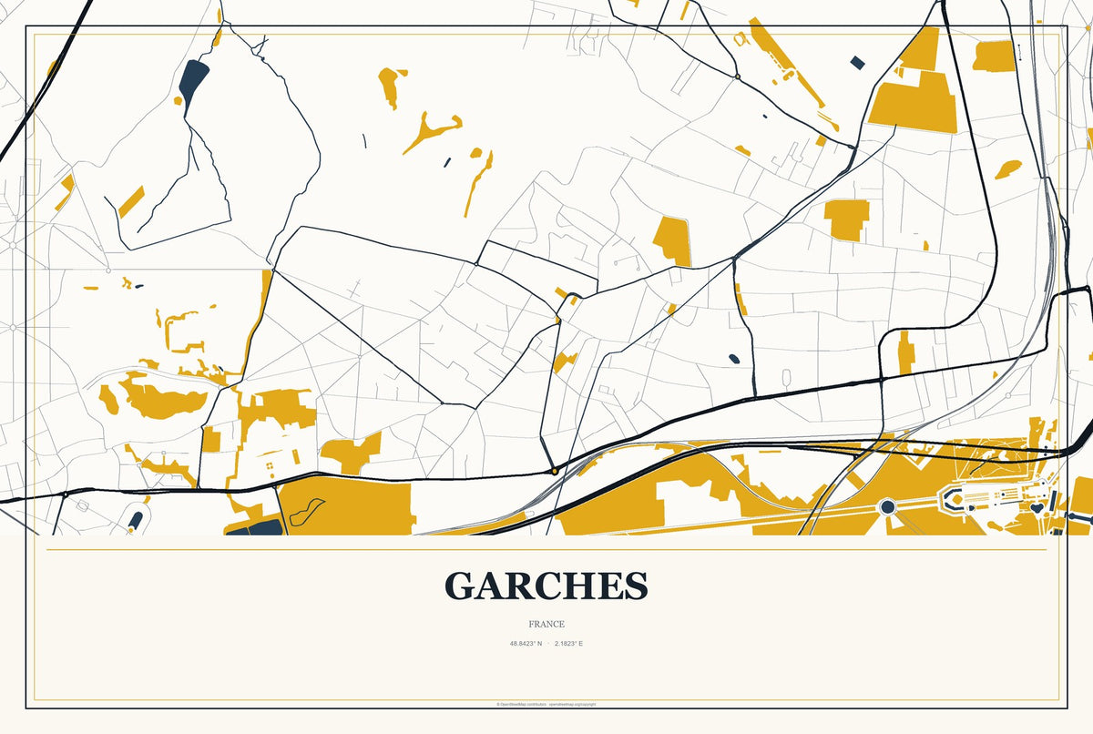 Garches, France City Map Aluminum Sign in Citrine Modern style