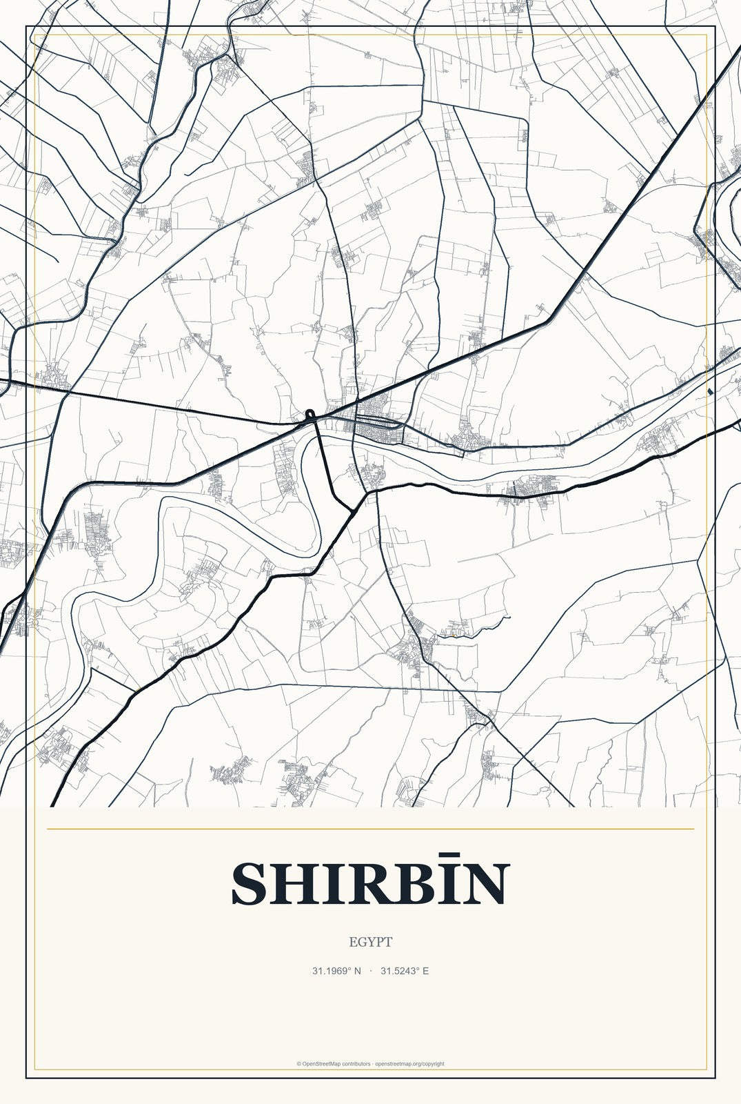 Shirbīn, Egypt City Map Aluminum Sign in Citrine Modern style