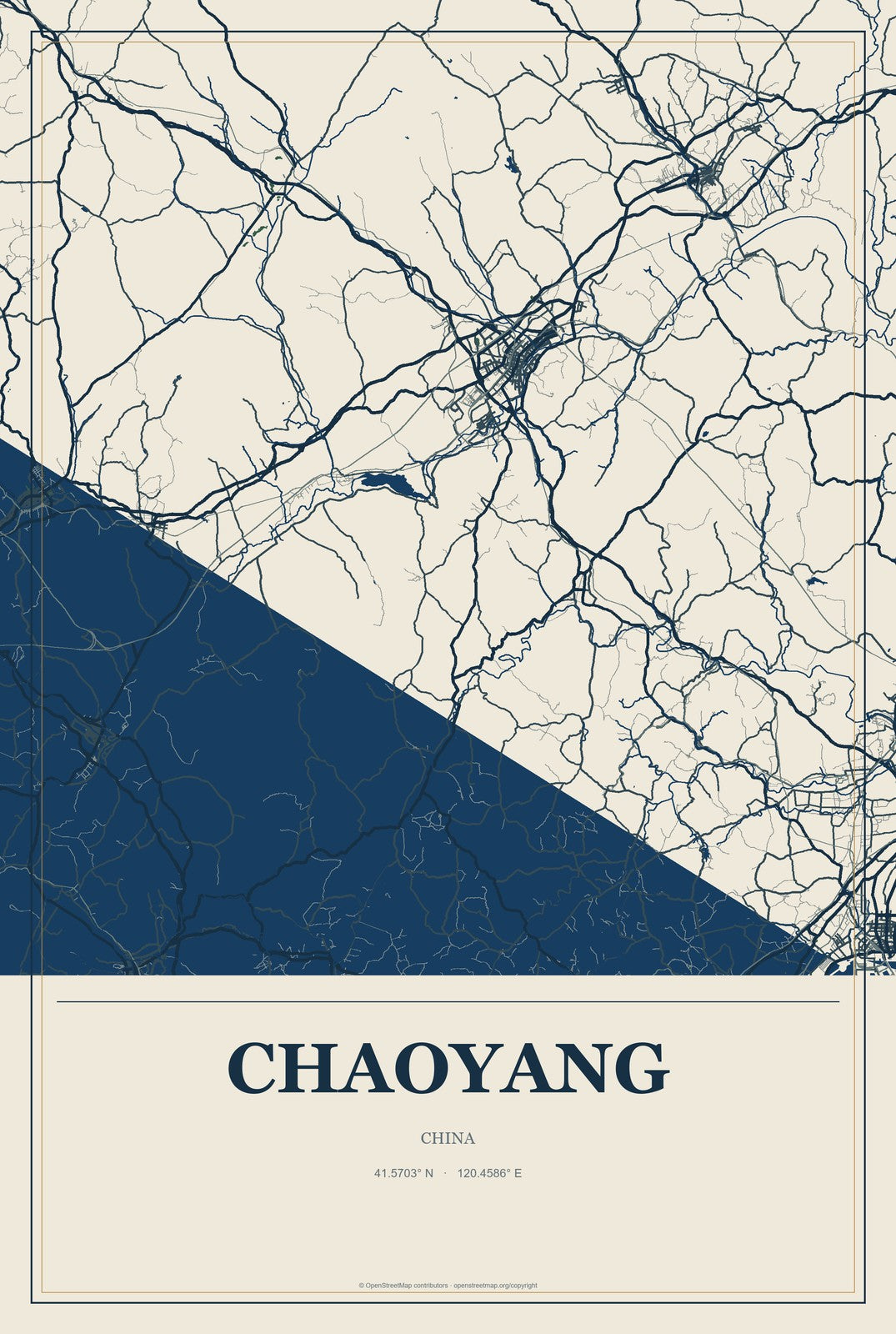 Chaoyang, Chongqing, China City Map Aluminum Sign in Coastal Cutout style