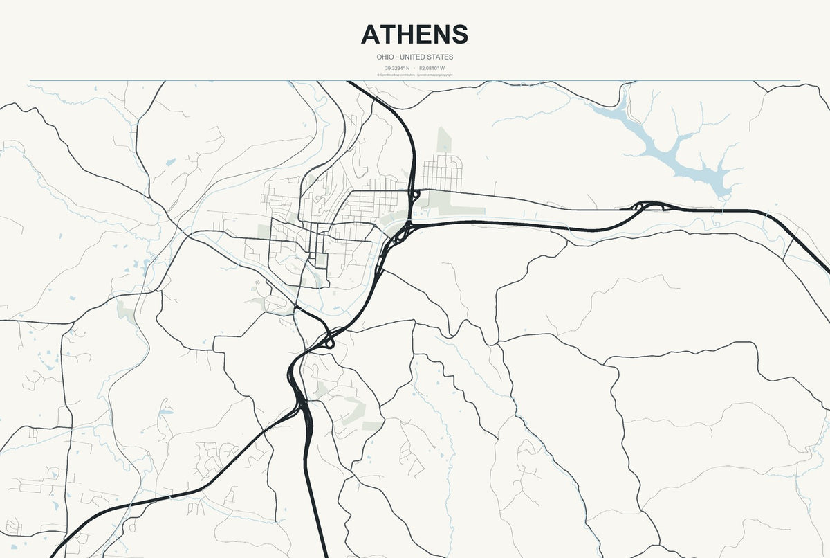 Athens, Ohio City Map Aluminum Sign in Headline Atlas style