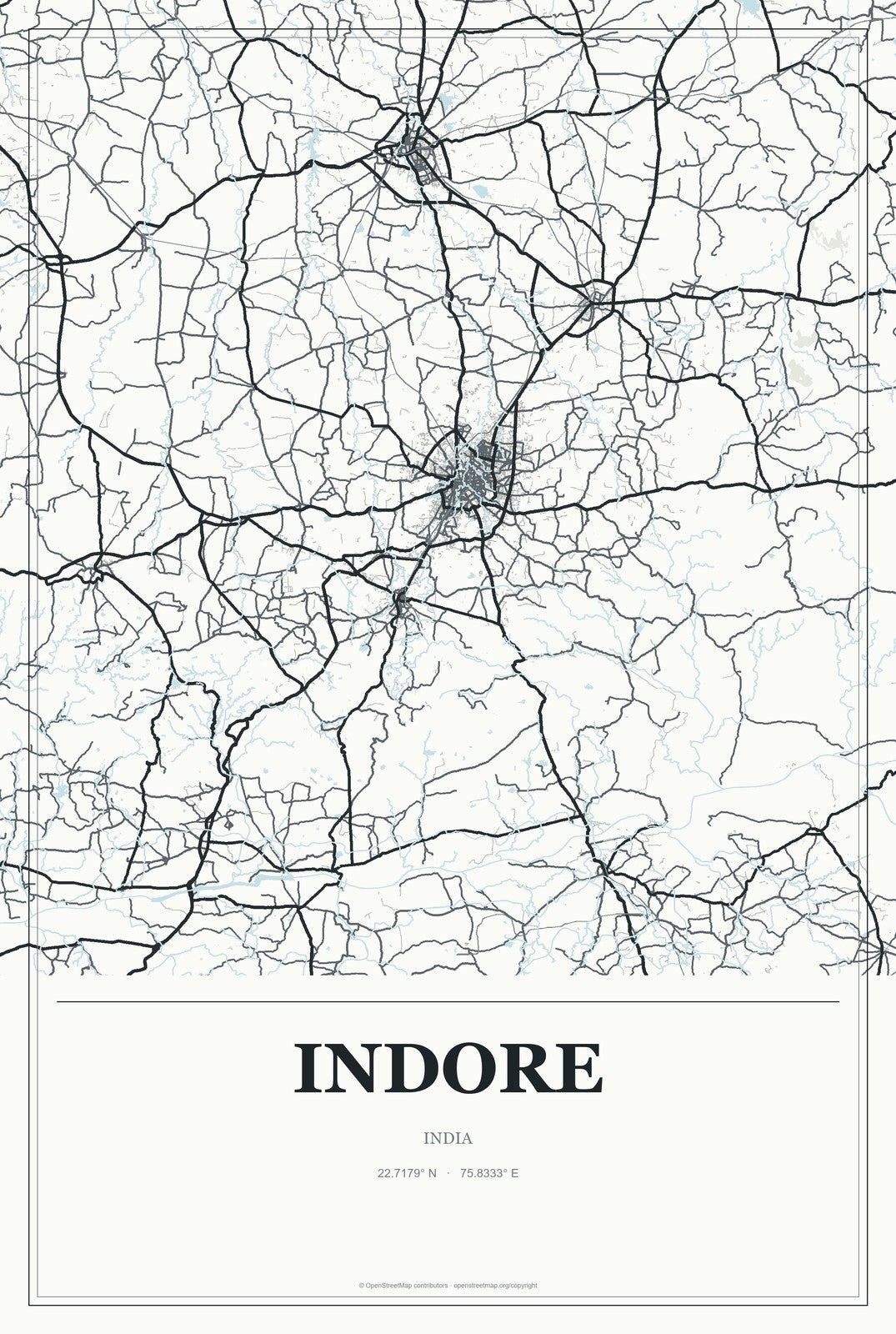 Indore, India City Map Aluminum Sign in Gallery Air style