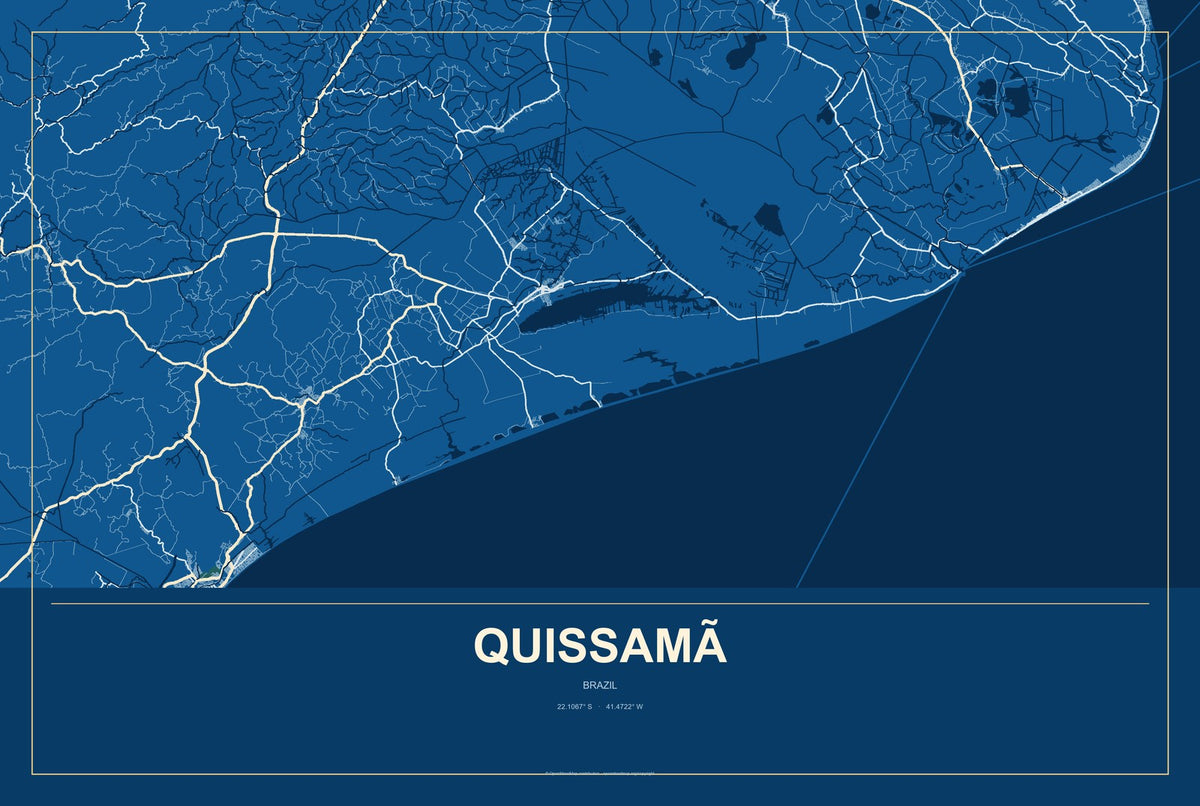 Quissamã, Brazil City Map Aluminum Sign in Harbor Cobalt style