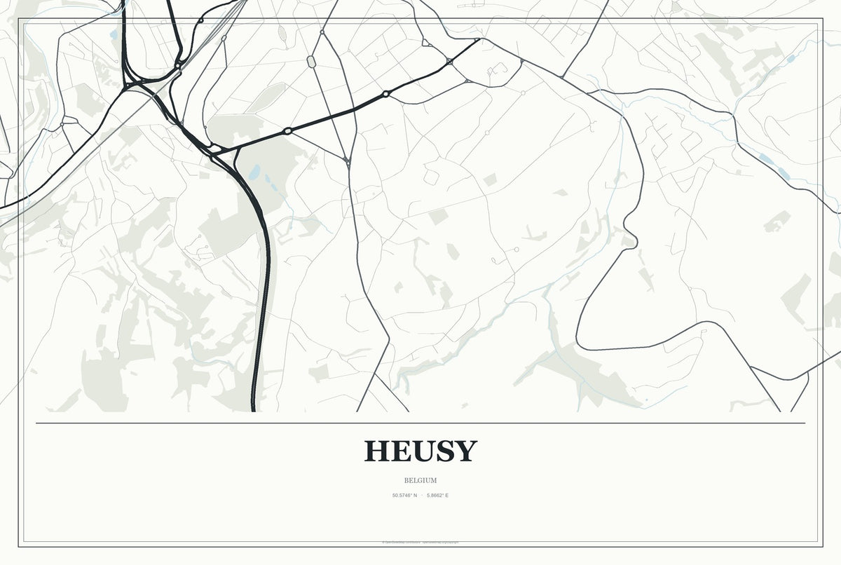 Heusy, Belgium City Map Aluminum Sign in Gallery Air style