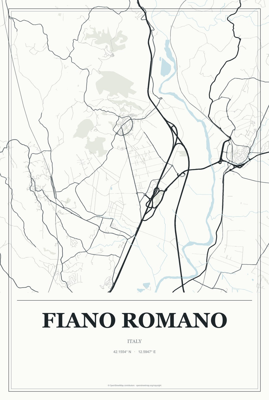Fiano Romano, Italy City Map Aluminum Sign in Gallery Air style