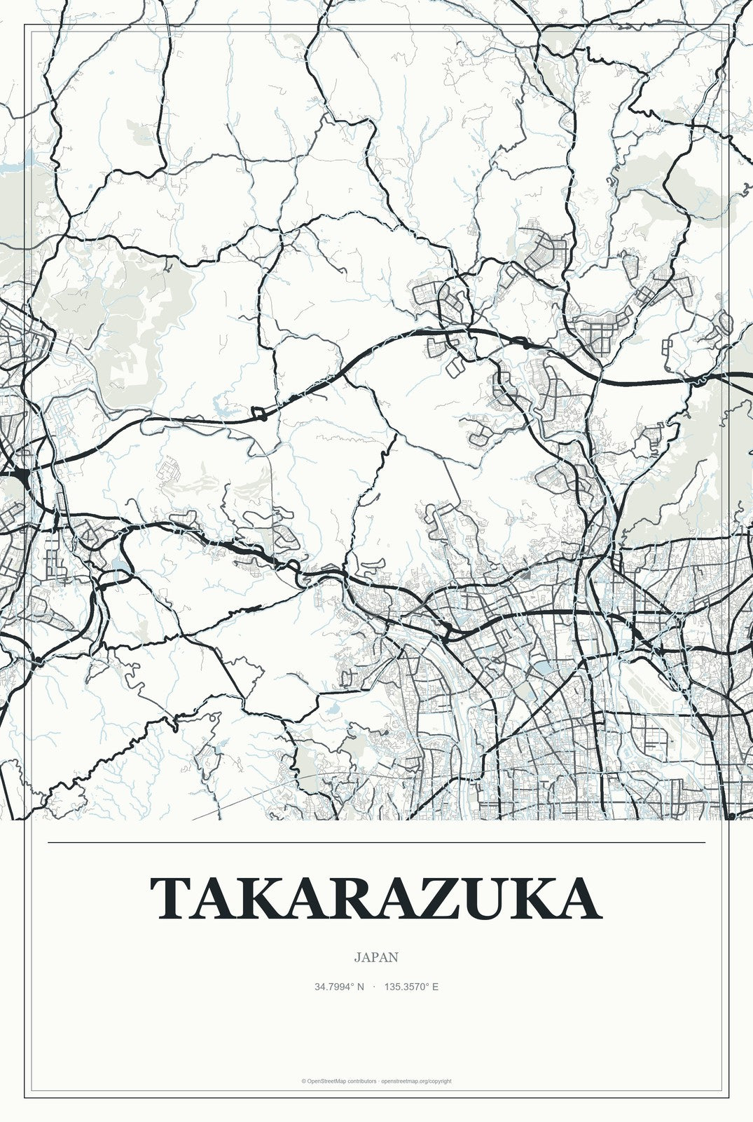 Takarazuka, Japan City Map Aluminum Sign in Gallery Air style