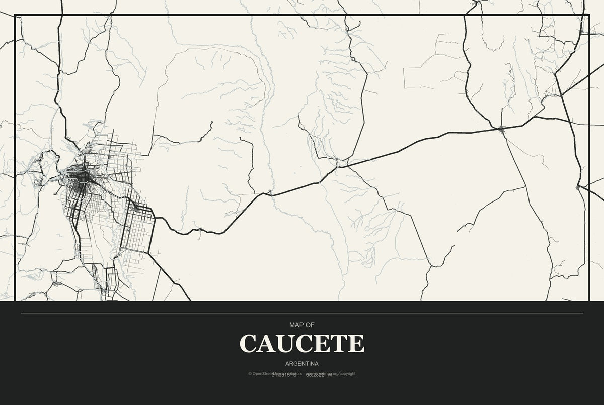 Caucete, Argentina City Map Aluminum Sign in Museum Plaque style