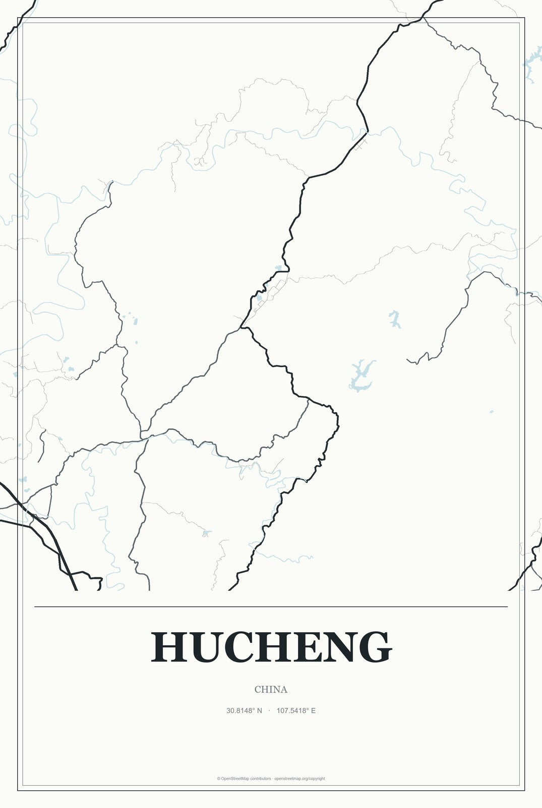 Hucheng, China City Map Aluminum Sign in Gallery Air style