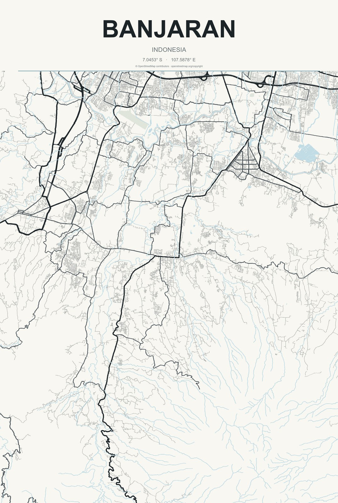 Banjaran, Indonesia City Map Aluminum Sign in Headline Atlas style