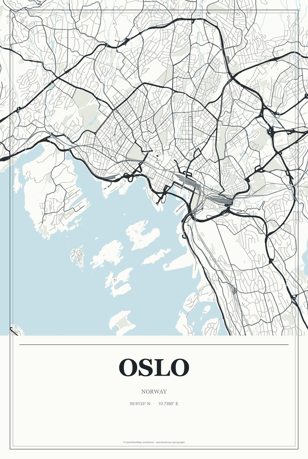 Oslo, Norway City Map Aluminum Sign in Gallery Air style