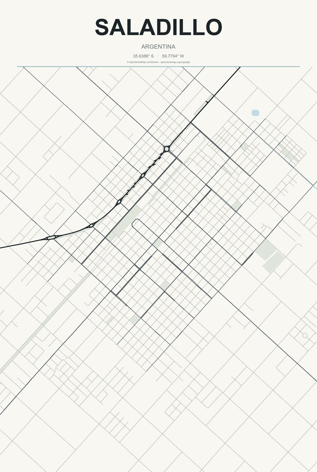 Saladillo, Argentina City Map Aluminum Sign in Headline Atlas style