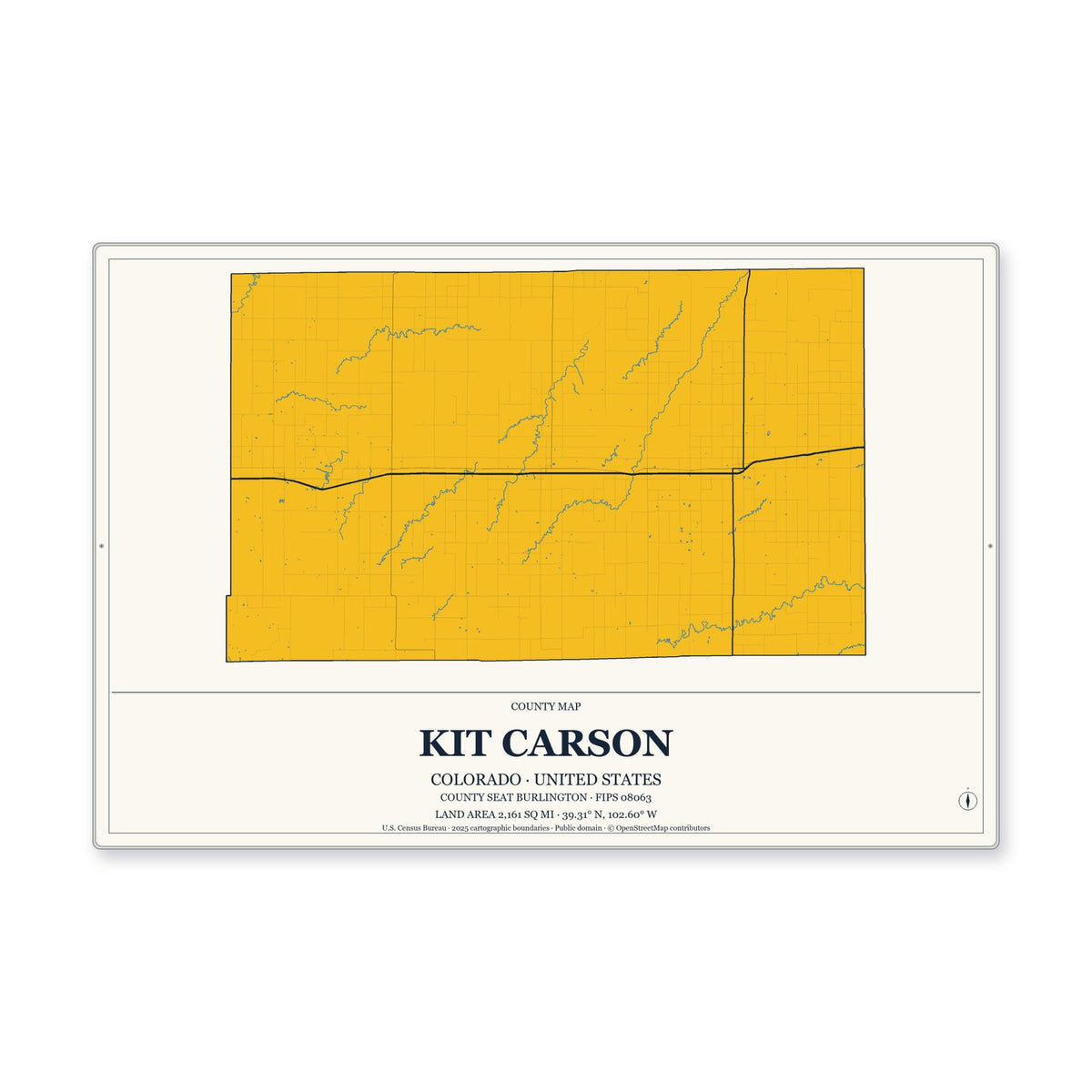 Kit Carson County, Colorado Map Aluminum Sign in Citrine Modern style