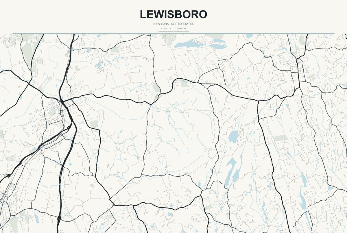 Lewisboro, New York City Map Aluminum Sign in Headline Atlas style