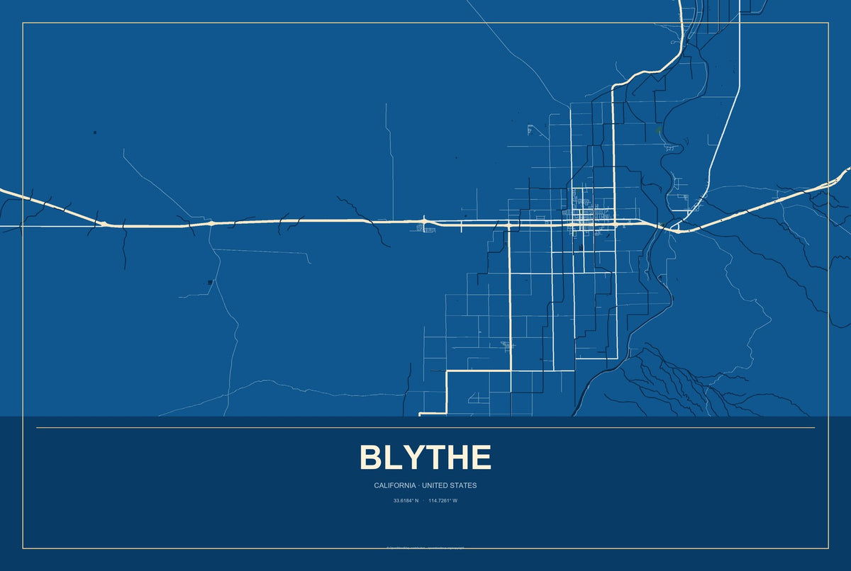 Blythe, California City Map Aluminum Sign in Harbor Cobalt style