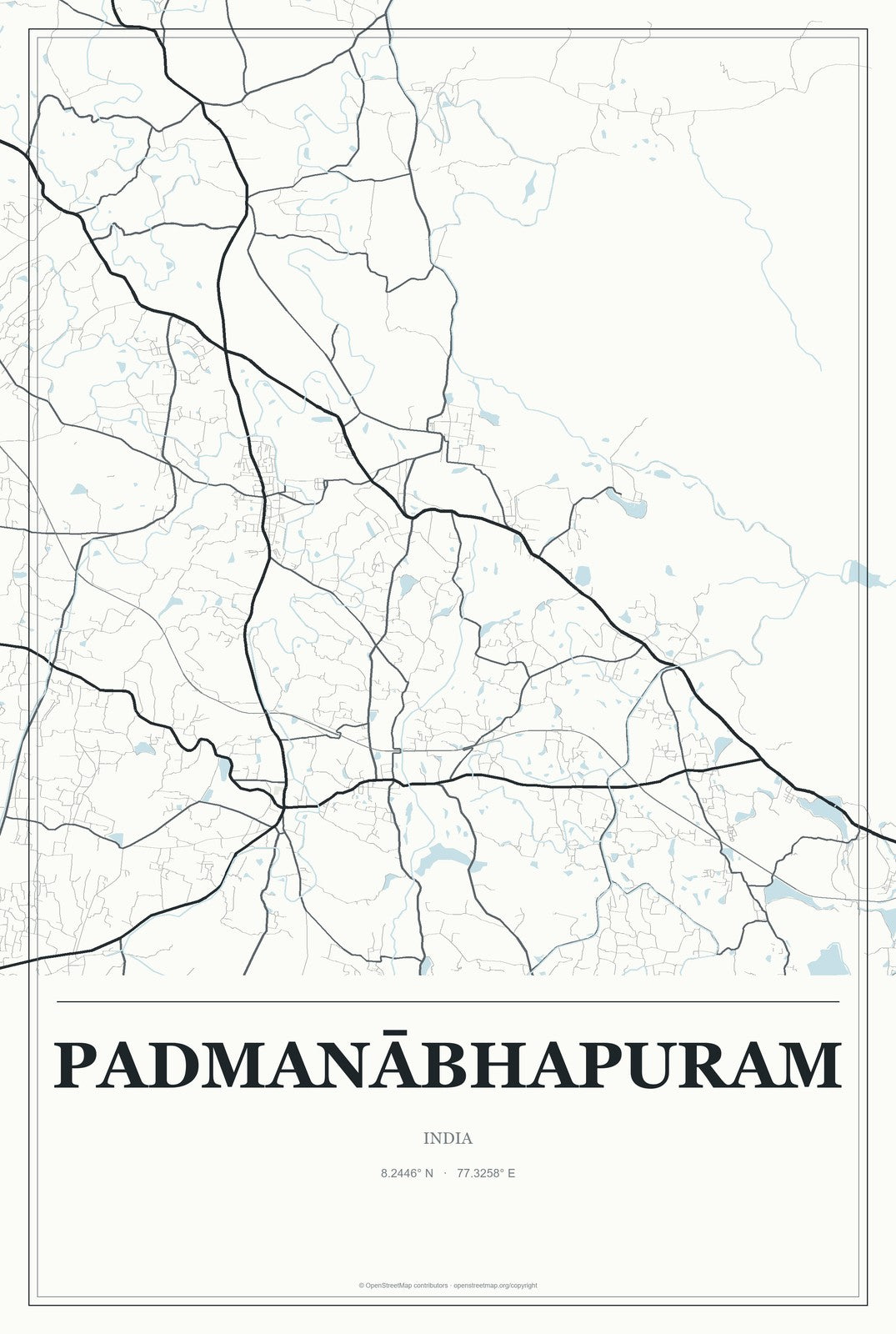 Padmanābhapuram, India City Map Aluminum Sign in Gallery Air style