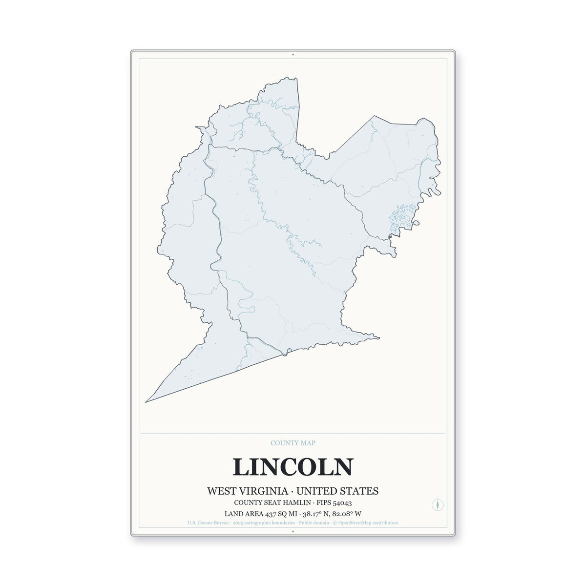 Lincoln County, West Virginia Map Aluminum Sign in Gallery Air style