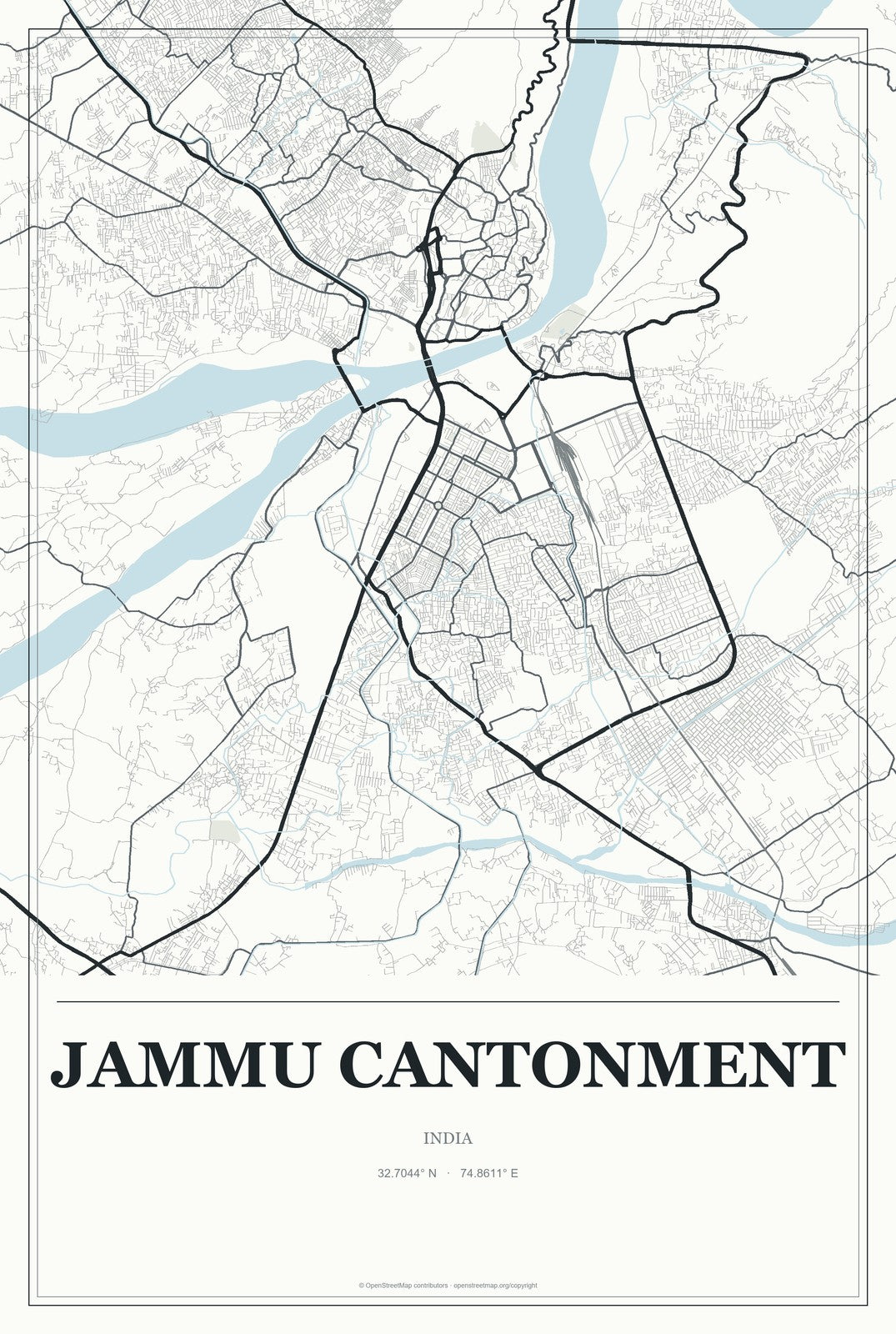Jammu Cantonment, India City Map Aluminum Sign in Gallery Air style