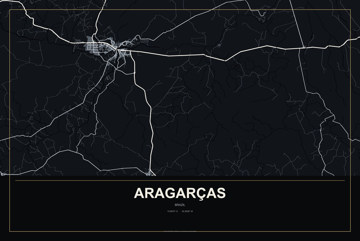 Aragarças, Brazil City Map Aluminum Sign in Metropolitan Noir style