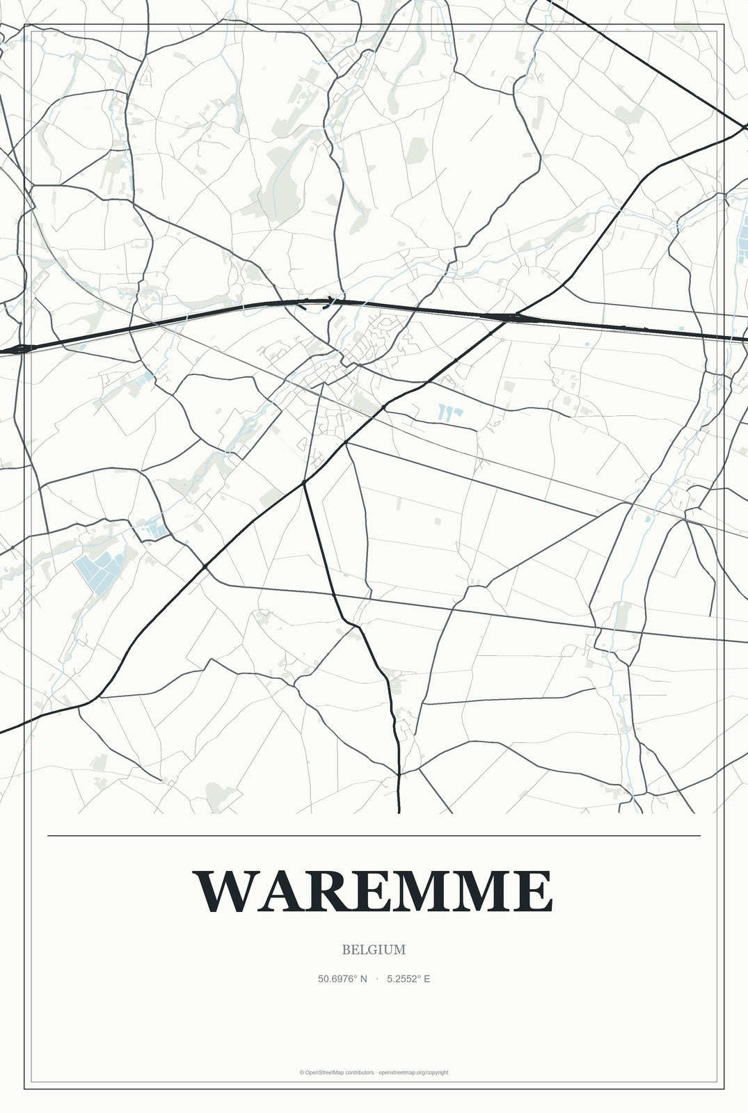 Waremme, Belgium City Map Aluminum Sign in Gallery Air style