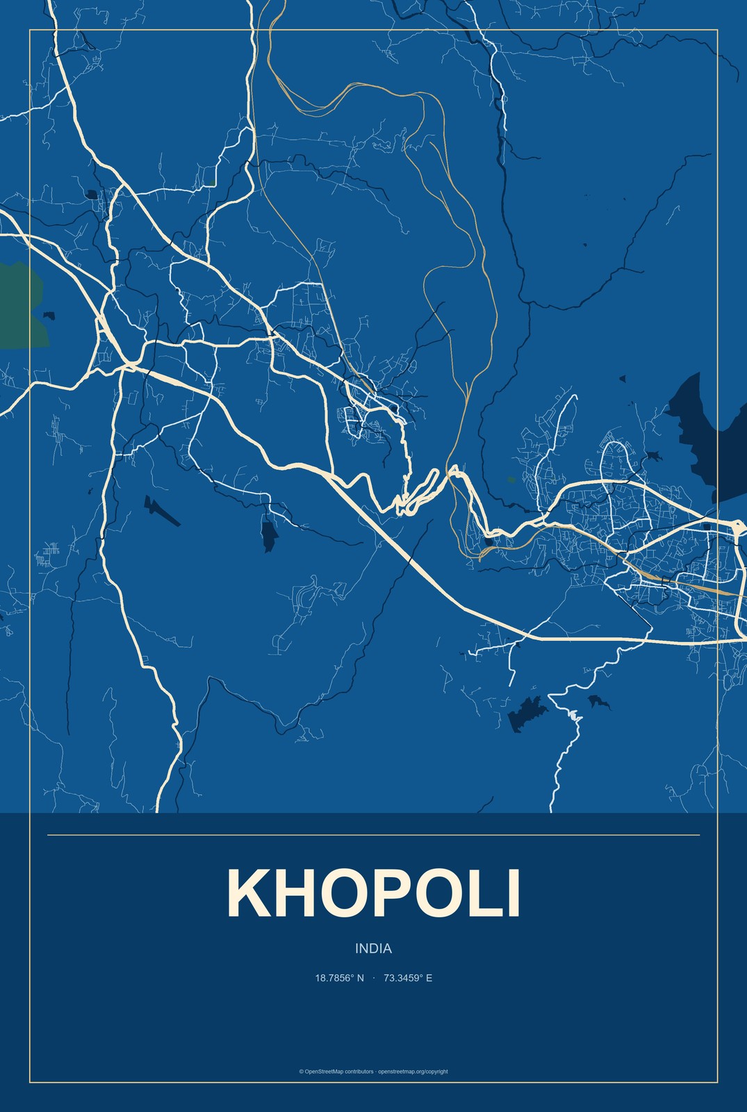 Khopoli, India City Map Aluminum Sign in Harbor Cobalt style