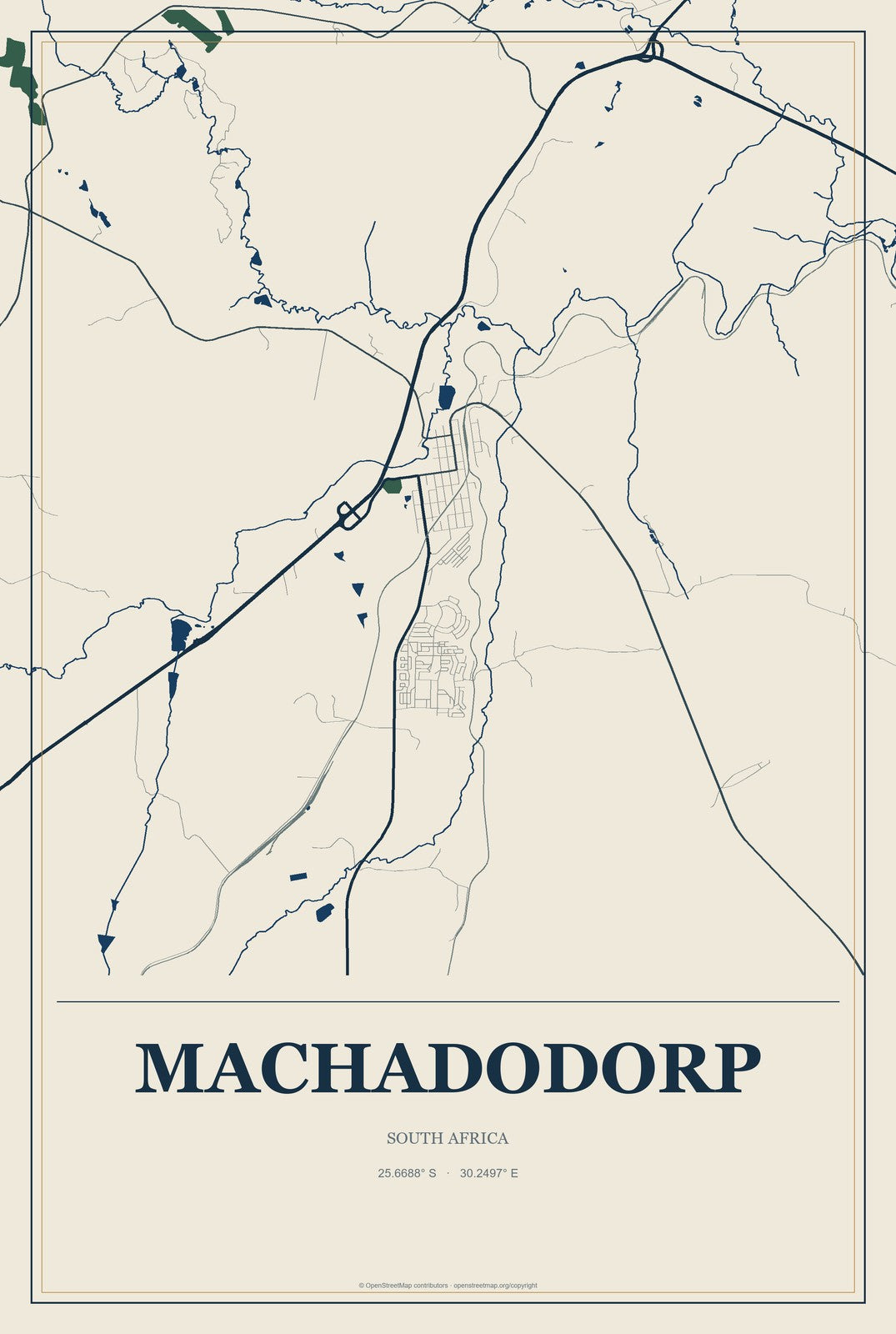 Machadodorp, South Africa City Map Aluminum Sign in Coastal Cutout style