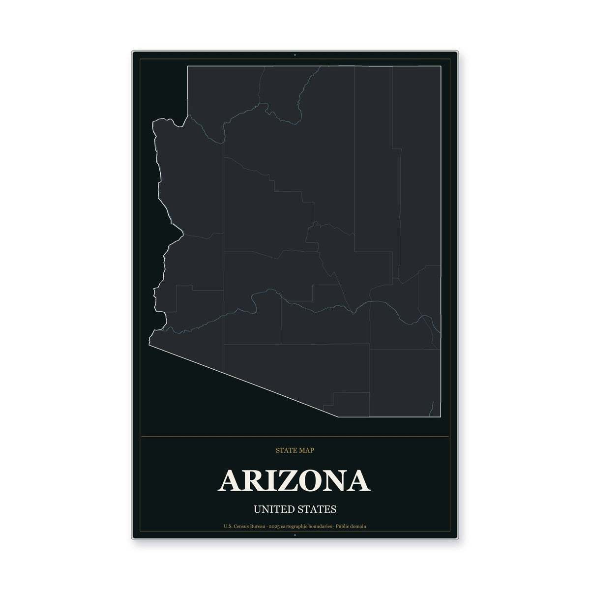Arizona state map aluminum sign in Metropolitan Noir style