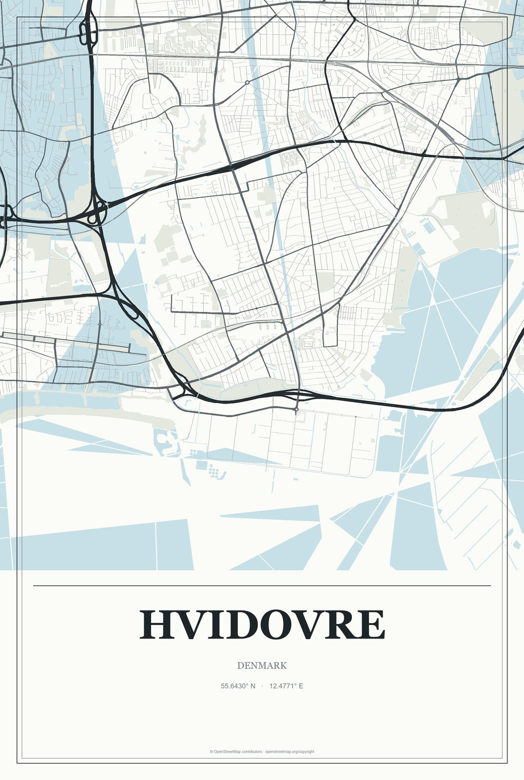 Hvidovre, Denmark City Map Aluminum Sign in Gallery Air style