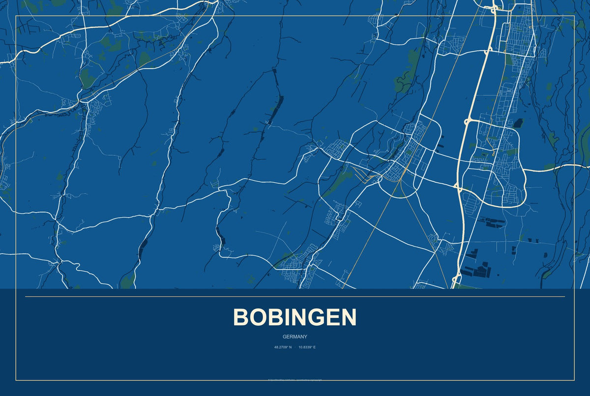 Bobingen, Germany City Map Aluminum Sign in Harbor Cobalt style