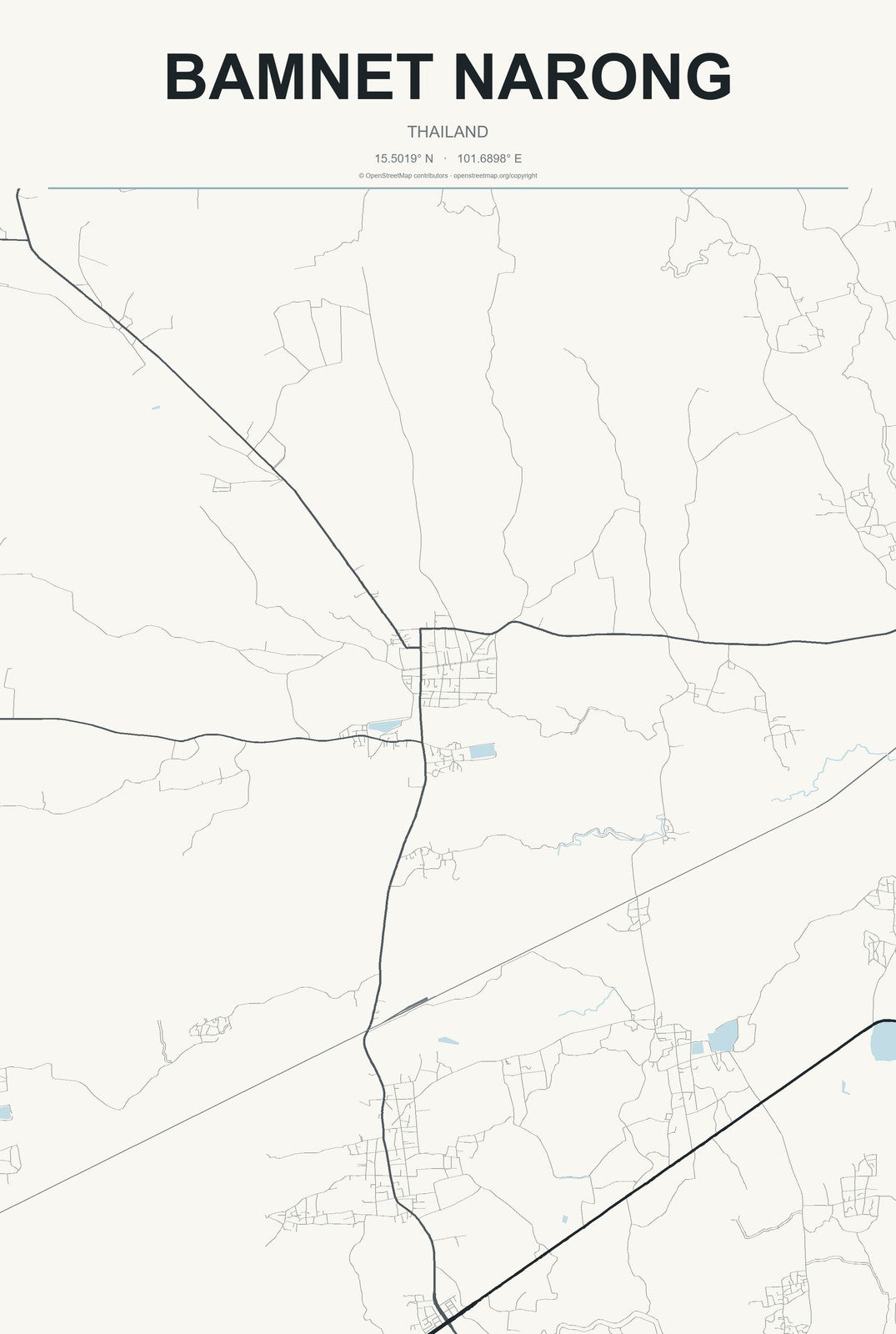 Bamnet Narong, Thailand City Map Aluminum Sign in Headline Atlas style