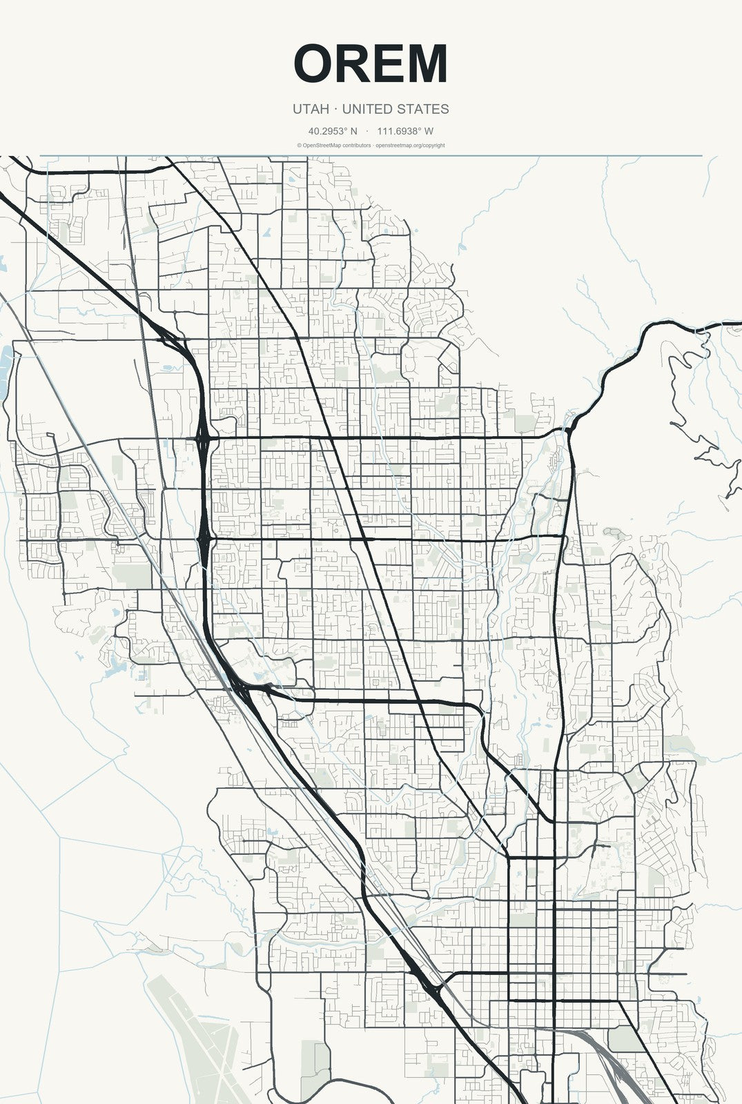 Orem, Utah City Map Aluminum Sign in Headline Atlas style