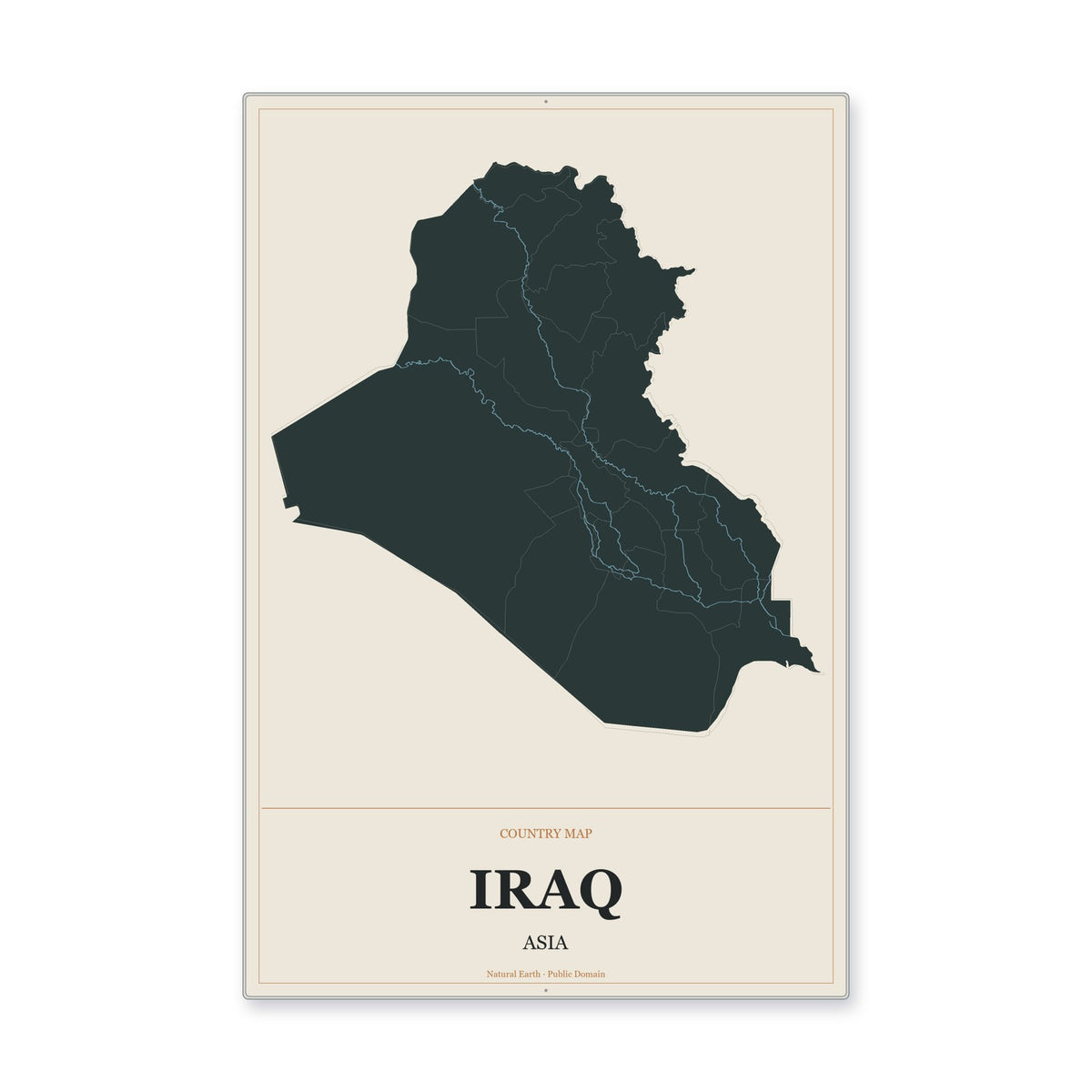 Iraq Country Map Aluminum Sign in Headline Atlas style