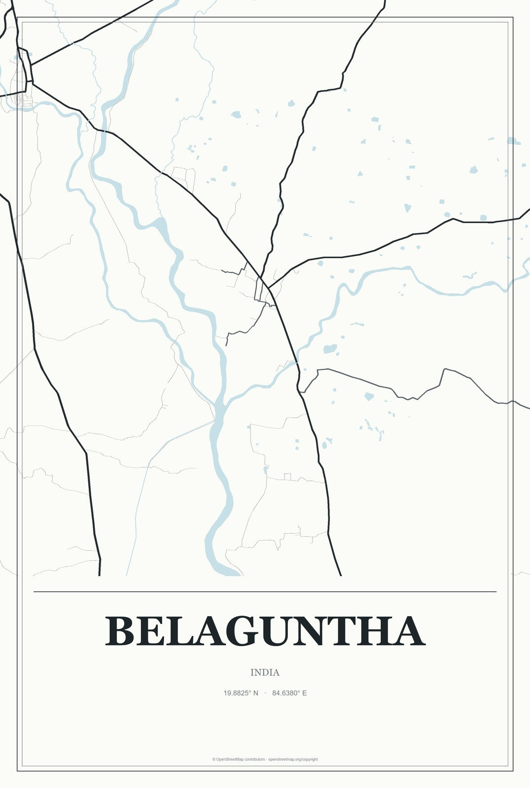 Belaguntha, India City Map Aluminum Sign in Gallery Air style