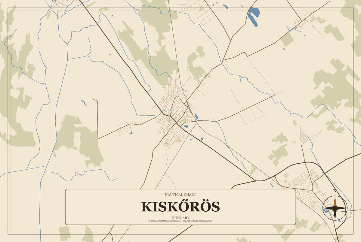 Kiskőrös, Hungary City Map Aluminum Sign in Heritage Nautical style