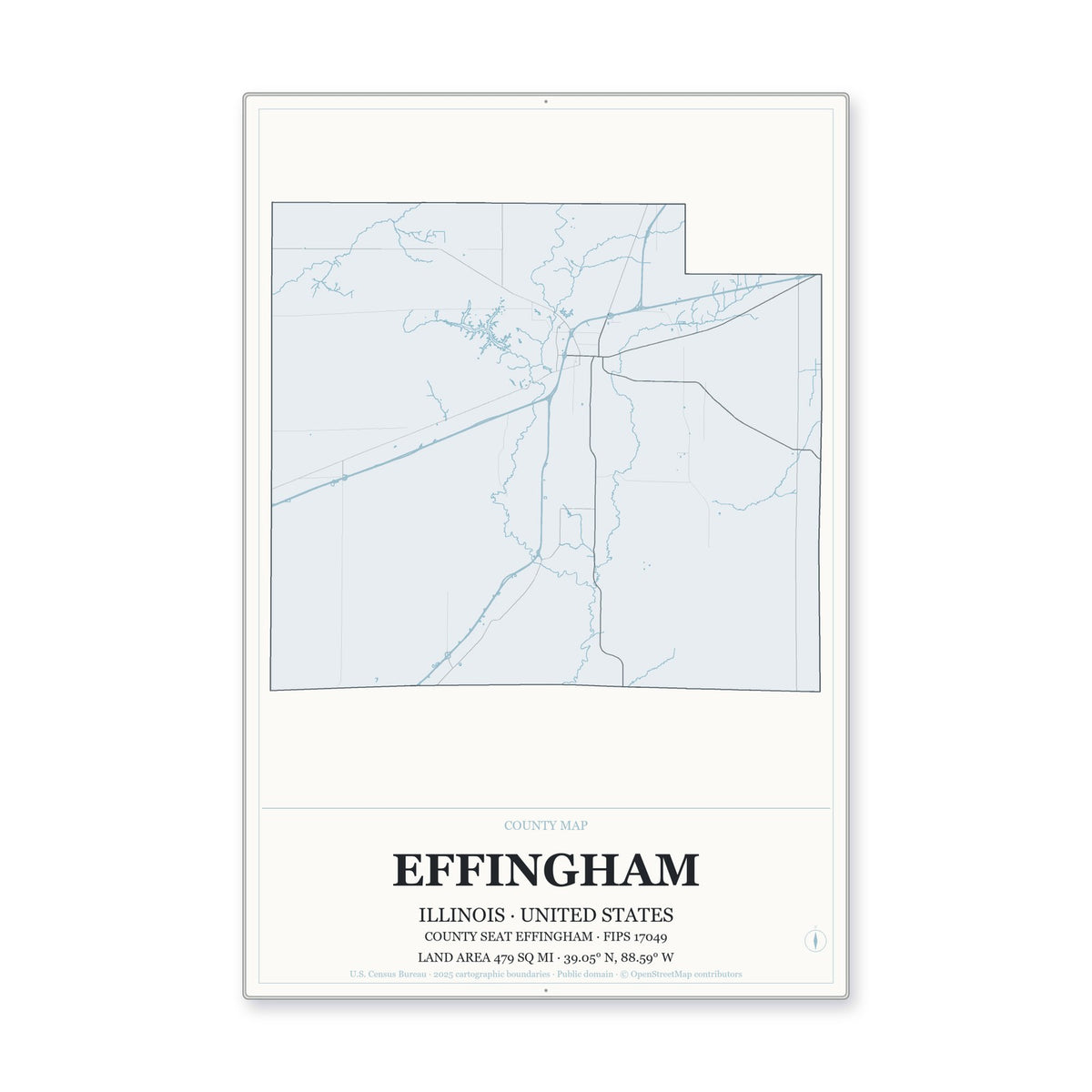 Effingham County, Illinois Map Aluminum Sign in Gallery Air style