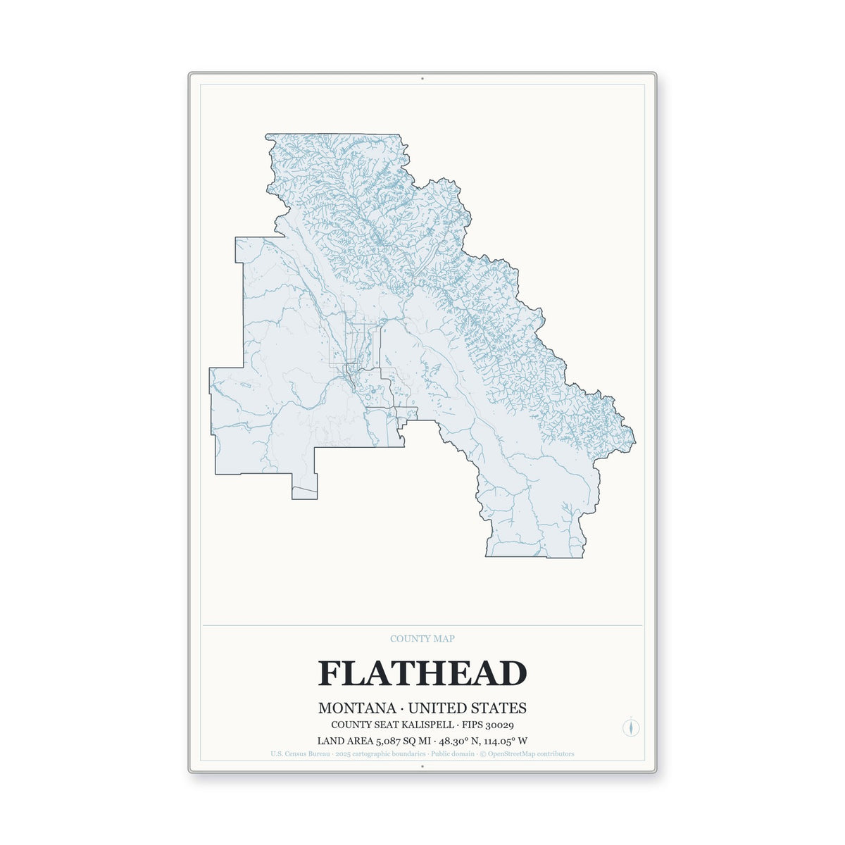 Flathead County, Montana Map Aluminum Sign in Gallery Air style