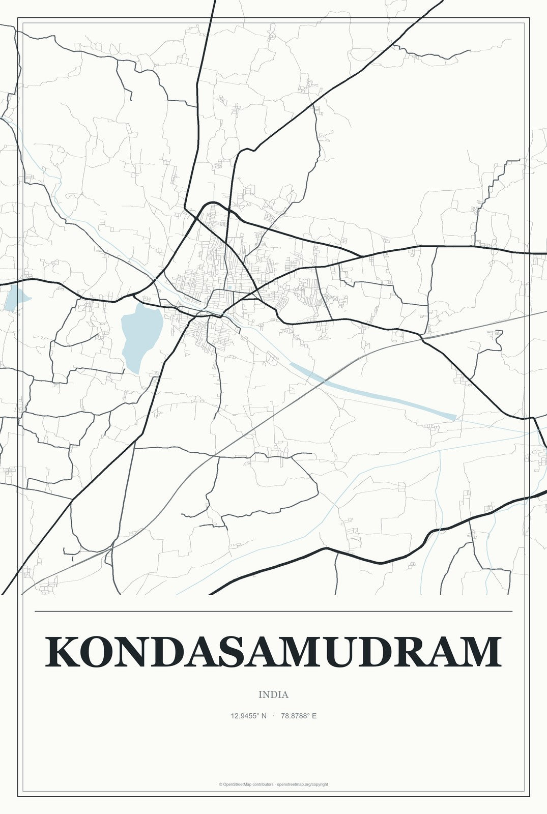 Kondasamudram, India City Map Aluminum Sign in Gallery Air style