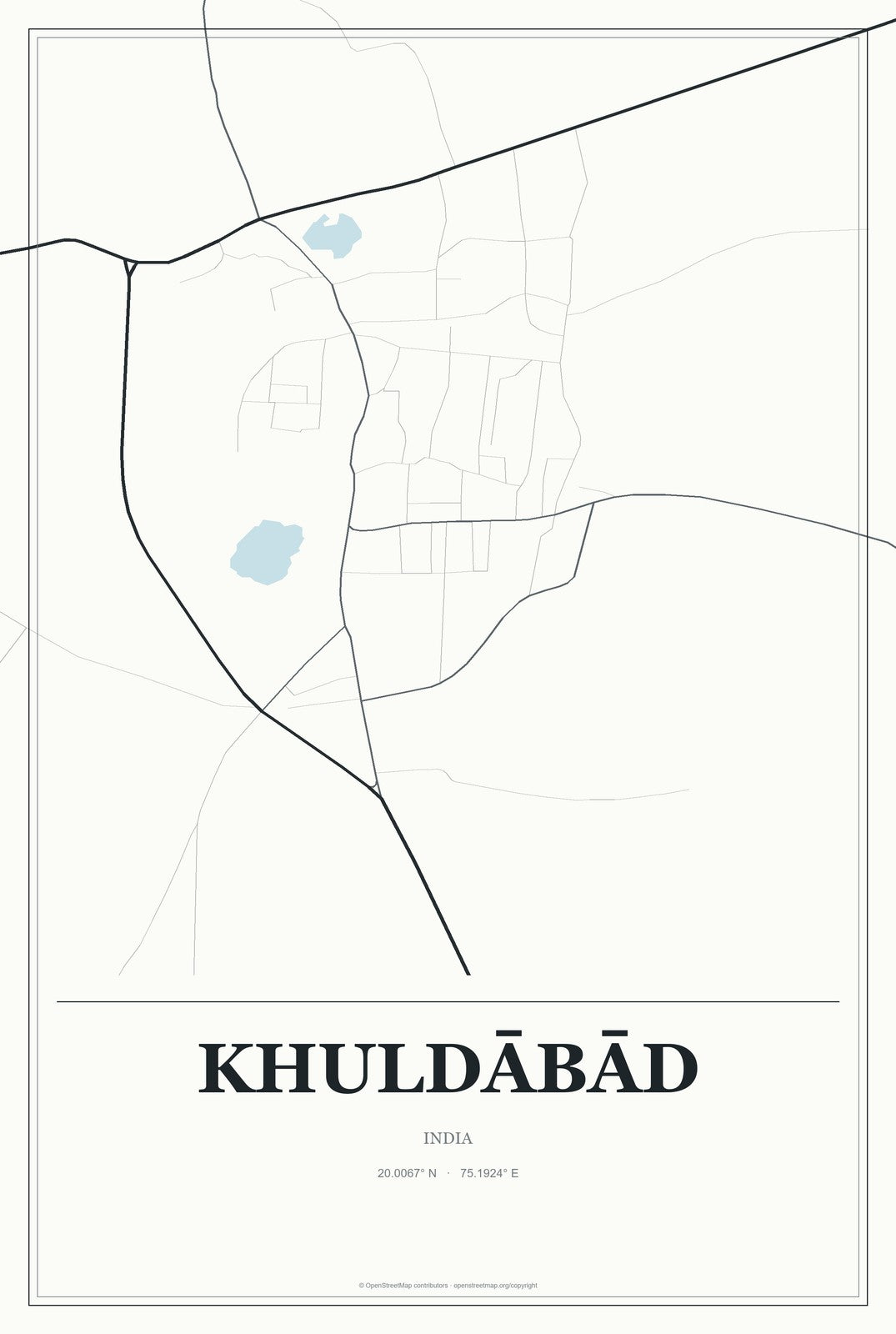 Khuldābād, India City Map Aluminum Sign in Gallery Air style