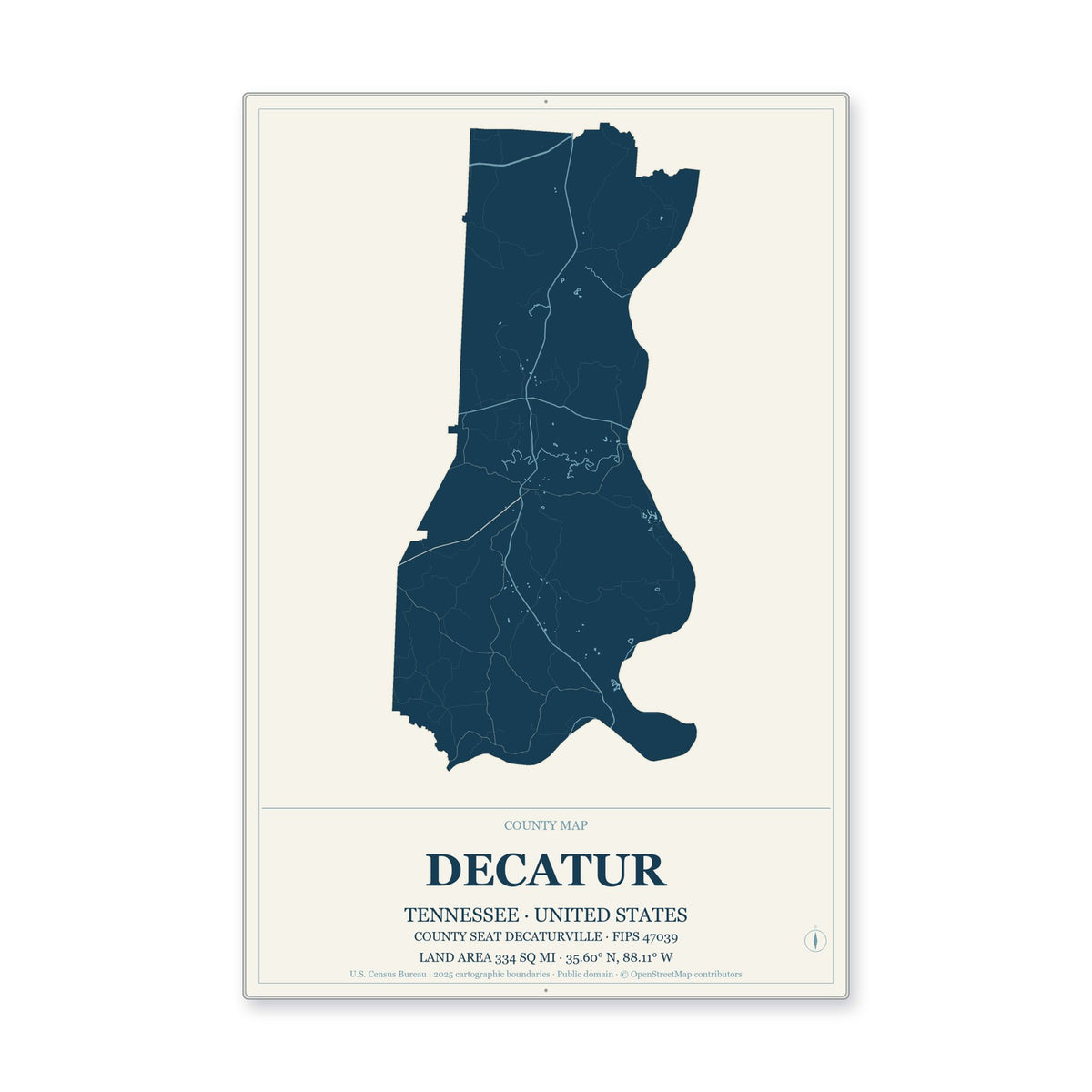 Decatur County, Tennessee Map Aluminum Sign in Coastal Cutout style