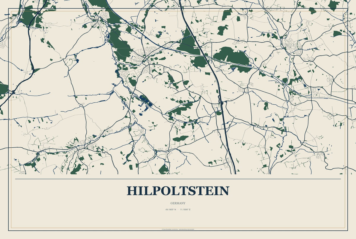 Hilpoltstein, Germany City Map Aluminum Sign in Coastal Cutout style