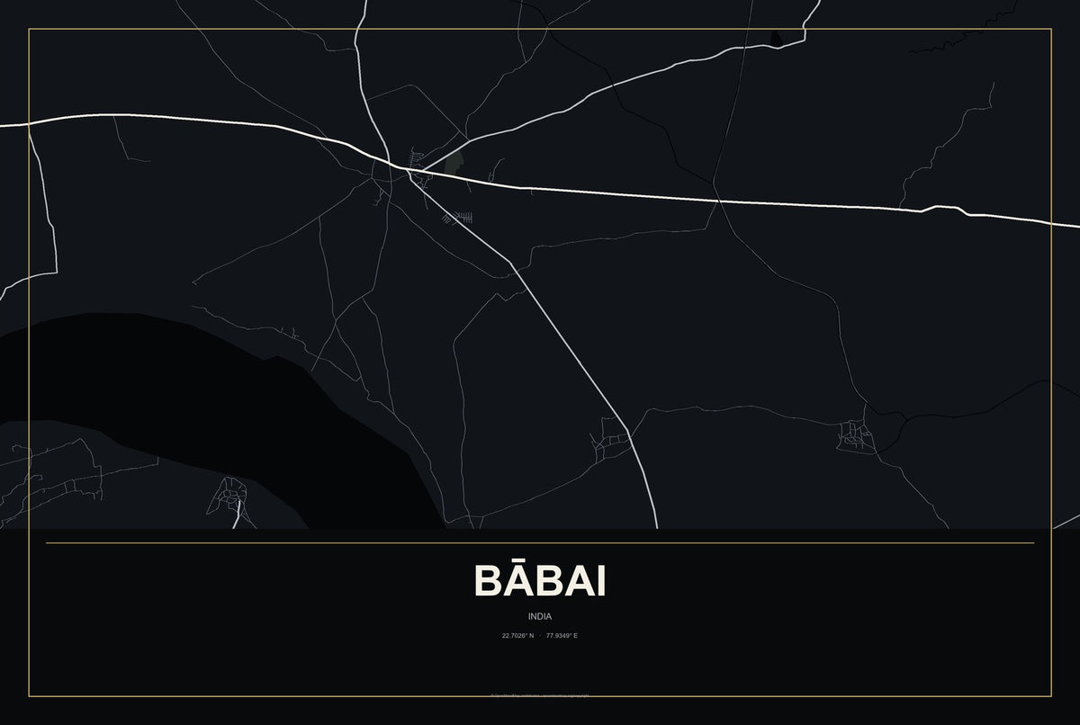 Bābai, India City Map Aluminum Sign in Metropolitan Noir style